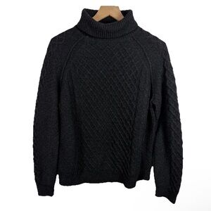 Vince Yak Wool Cable Knit Turtleneck Sweater Womens M Fisherman Black Lagenlook